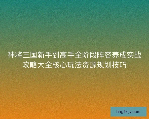 神将三国新手到高手全阶段阵容养成实战攻略大全核心玩法资源规划技巧 神将三国新手到高手全阶段阵容养成实战攻略大全核心玩法资源规划技巧